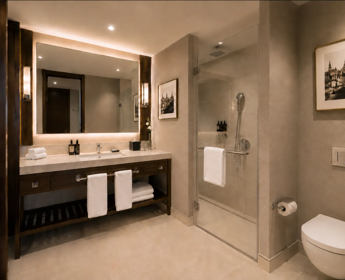 Łazienka hotelowa premium z prysznicem i toaletą — Wrocław