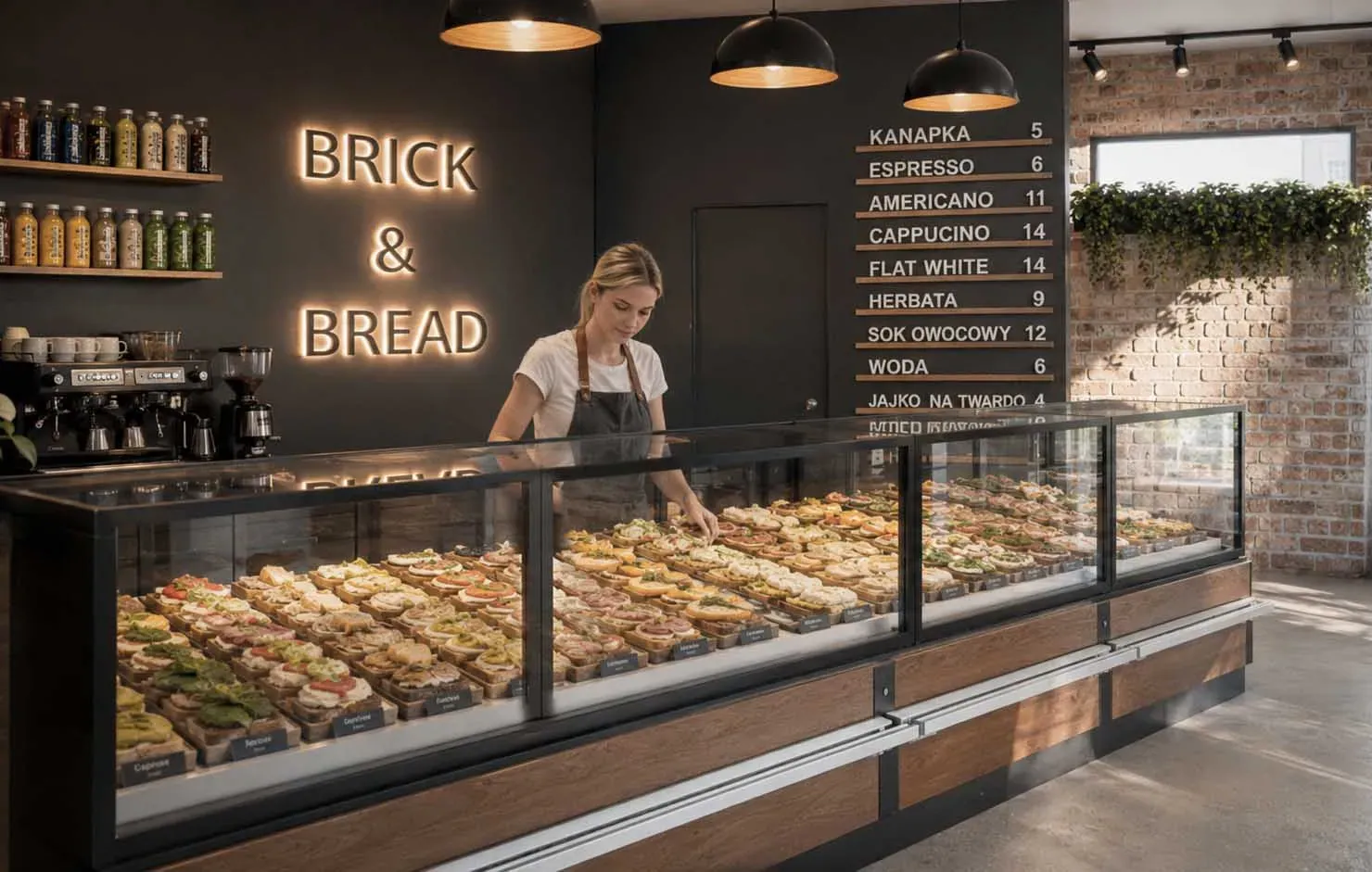 Projekt lokalu gastronomicznego we Wrocławiu z ladą kanapkową