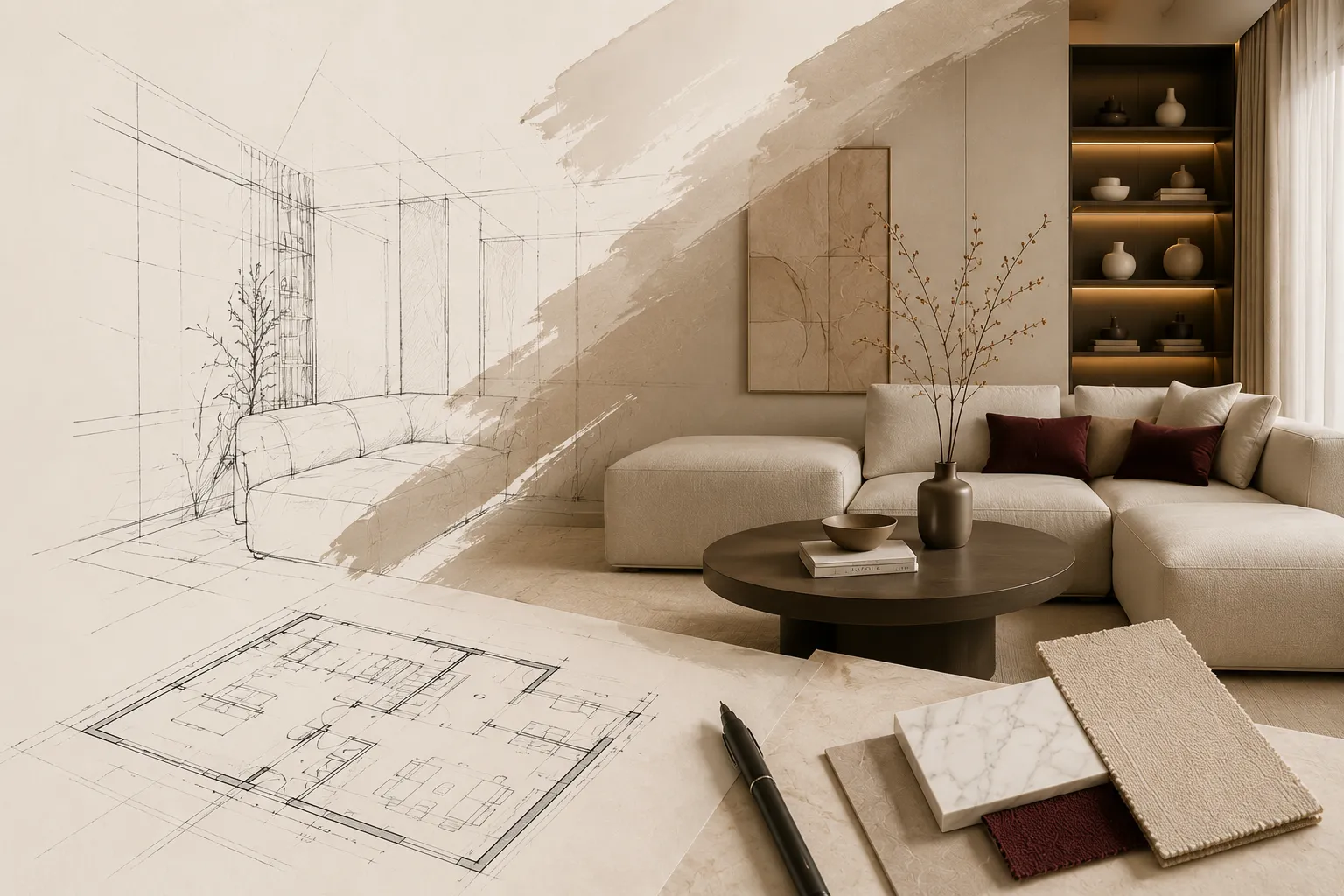 eleganckie wnętrze w ciepłych tonach — Studio MK Wnętrza